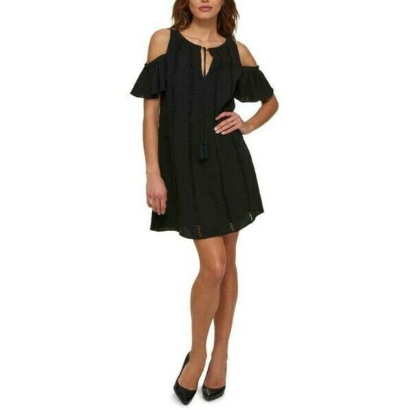 NWT Kensie Black Cold Shoulder Awesome Party Cocktail Shift Beautiful Dress New - Picture 1 of 2